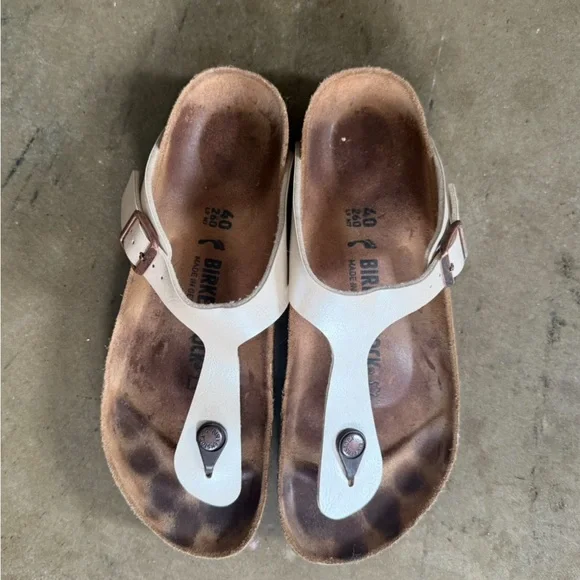 Birkenstock Gizeh Birko-Flor “Pearl White” Leather Sandals - Sz 40 - Picture 2 of 4